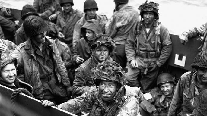 Allied troops in their landing craft